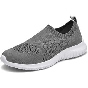 7W NWT-Gray and White Slip-On Sneakers with Knit Upper